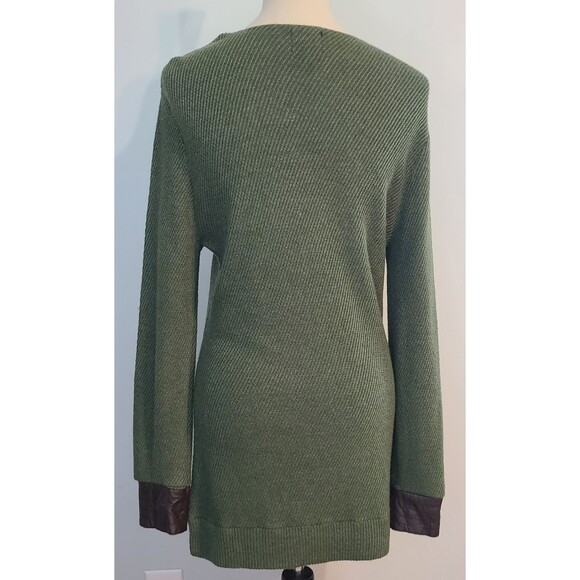 Bigio Collection Green Wool Blend Faux Leather Accents Sweater Tunic Dress Sz L - Picture 2 of 14